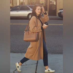 Mango unstructured knit open coat tan